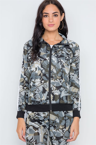 Grey Olive Mesh Active Two Piece Legging Jacket Set