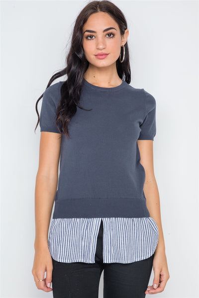 Short Sleeve Combo Stripe Sweater
