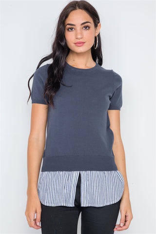 Short Sleeve Combo Stripe Sweater