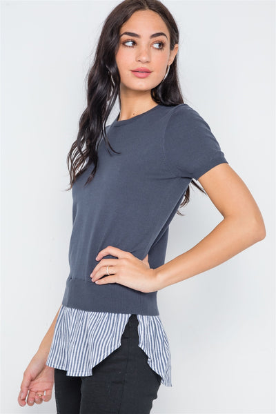 Short Sleeve Combo Stripe Sweater
