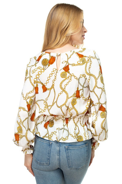 Long Sleeve Baroque & Chain Print Top