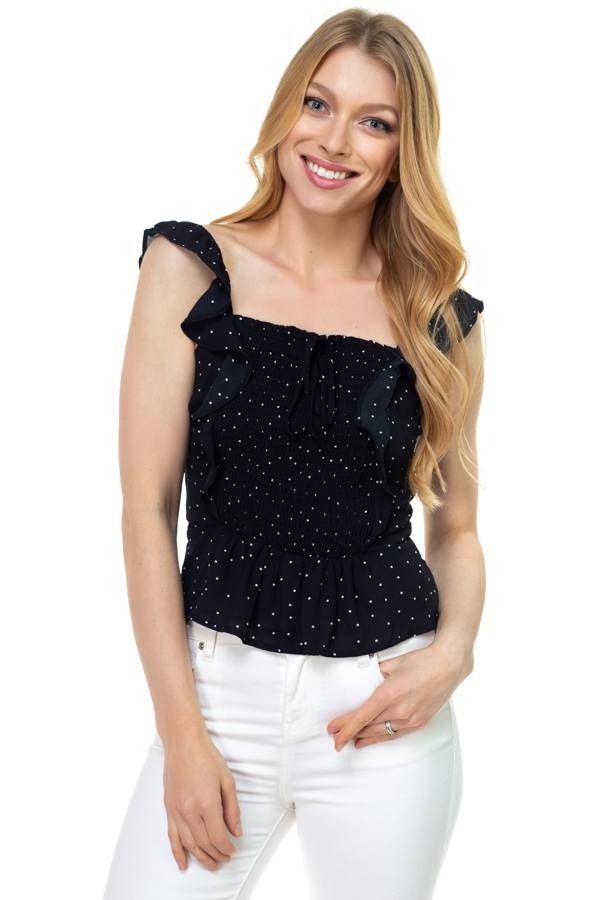 Polka Dot Smocked Ruffle Crop Top