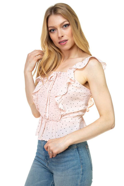 Polka Dot Smocked Ruffle Crop Top