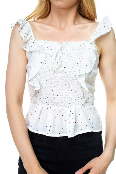 Polka Dot Smocked Ruffle Crop Top