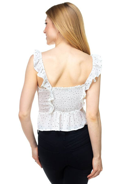 Polka Dot Smocked Ruffle Crop Top