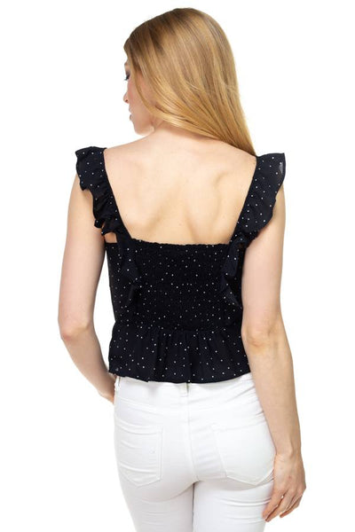 Polka Dot Smocked Ruffle Crop Top