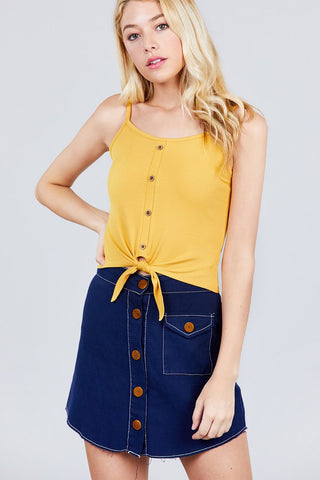Round Neck W/button Down Front Tie Cami Top