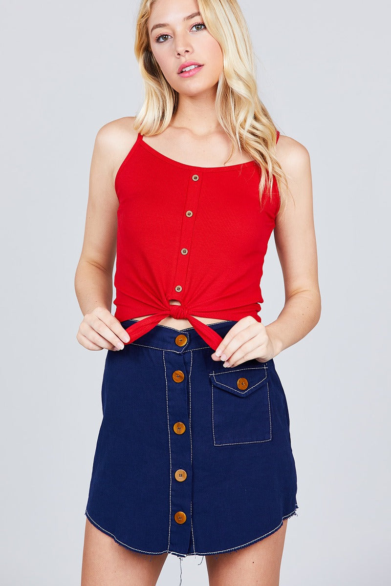 Round Neck W/button Down Front Tie Cami Top