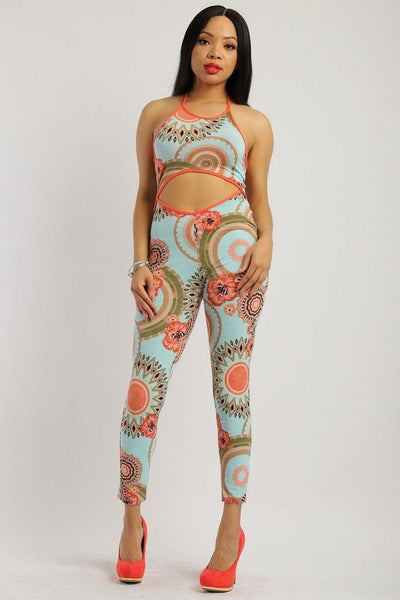 Print Jumpsuit With Back Tie Halter Neck