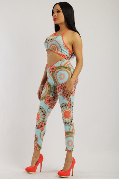 Print Jumpsuit With Back Tie Halter Neck