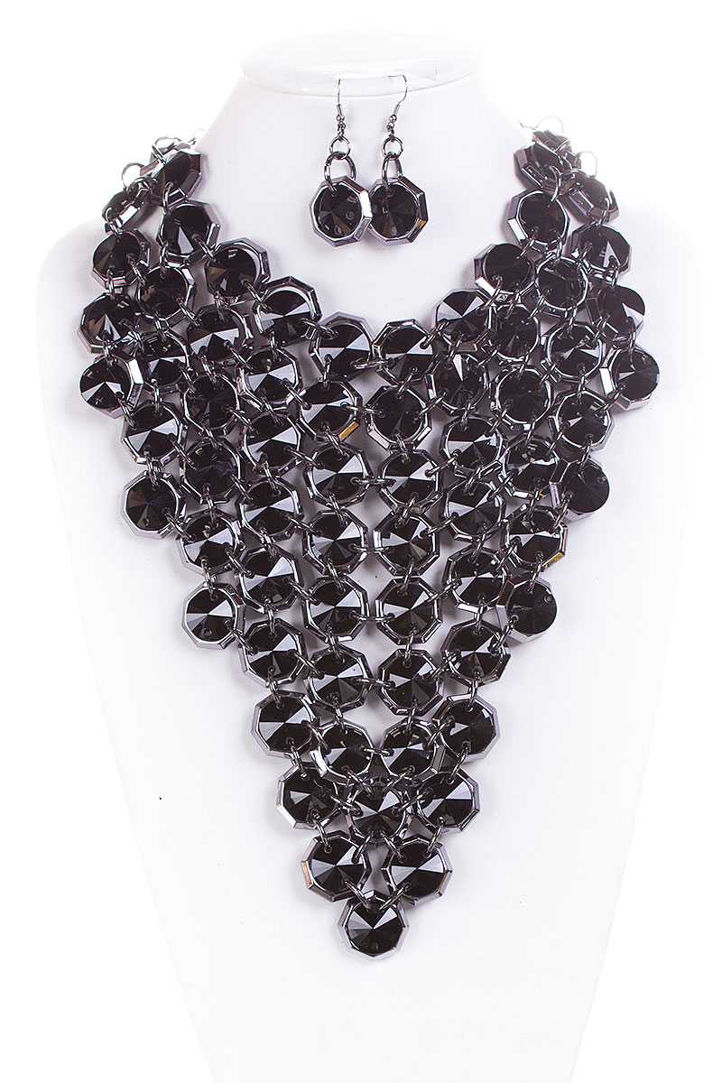 Fancy Stone Choker Necklace And Earring Set