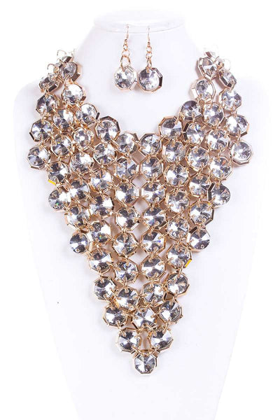 Fancy Stone Choker Necklace And Earring Set