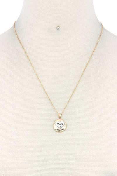 Mom Daughter Heart Round Charm Necklace