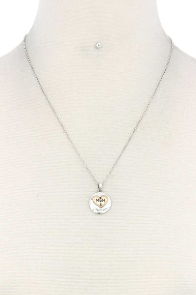 Mom Daughter Heart Round Charm Necklace