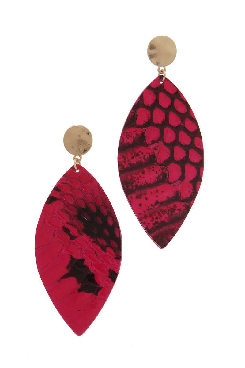 Genuine Leather Animal Print Pointed Oval Post Drop Earring