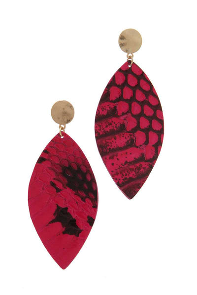 Genuine Leather Animal Print Pointed Oval Post Drop Earring