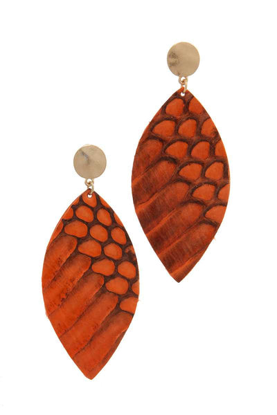 Genuine Leather Animal Print Pointed Oval Post Drop Earring