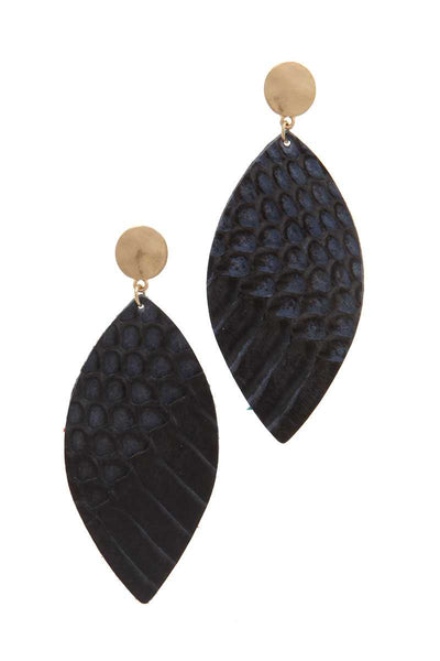 Genuine Leather Animal Print Pointed Oval Post Drop Earring
