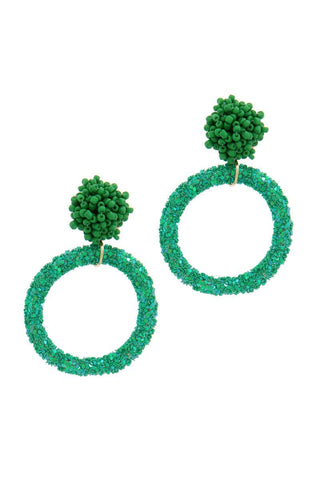 Glitter Ring Beaded Post Drop Earring