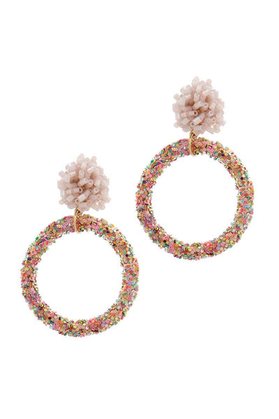 Glitter Ring Beaded Post Drop Earring