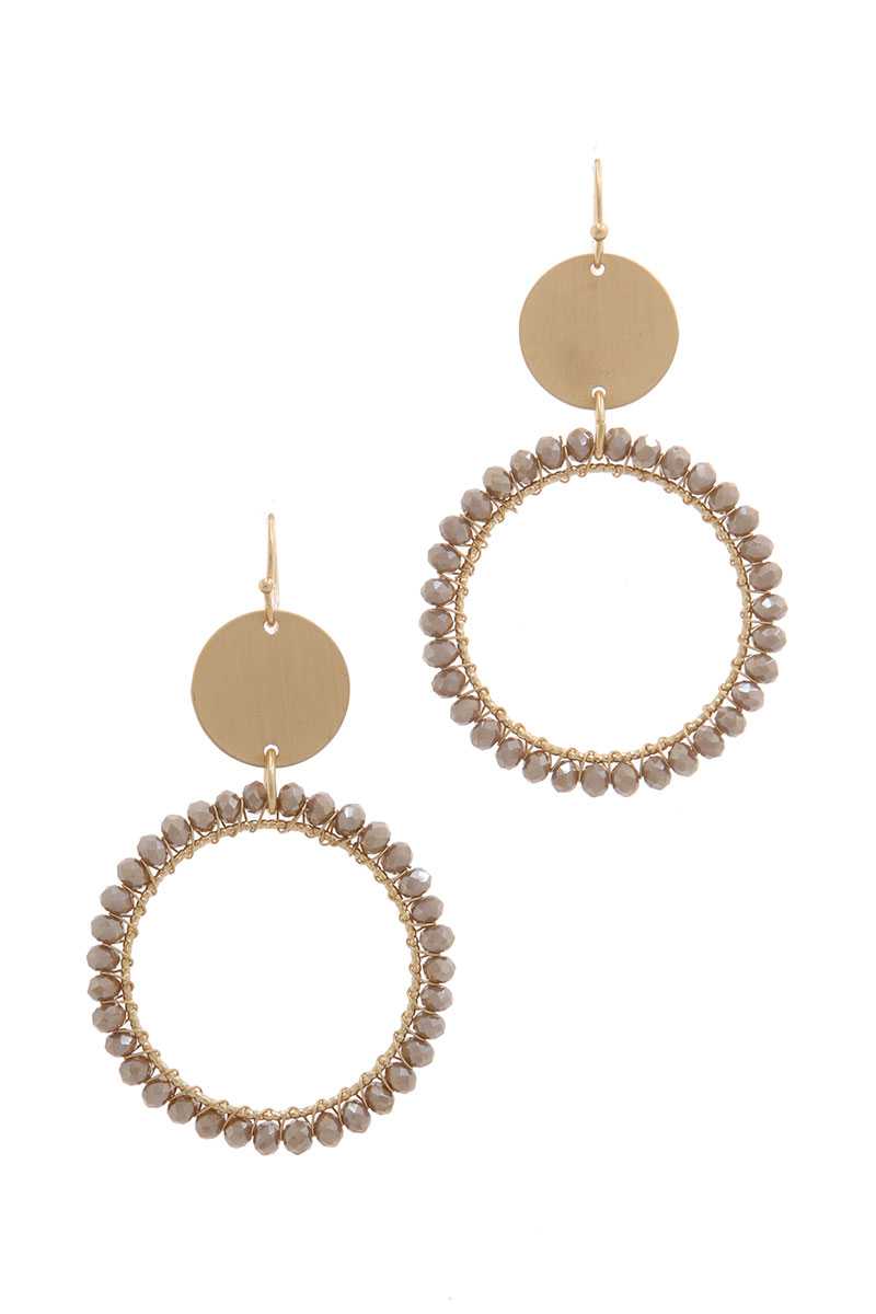 Metal Circle Beaded Ring Post Drop Earring