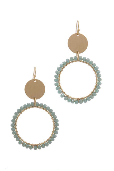 Metal Circle Beaded Ring Post Drop Earring