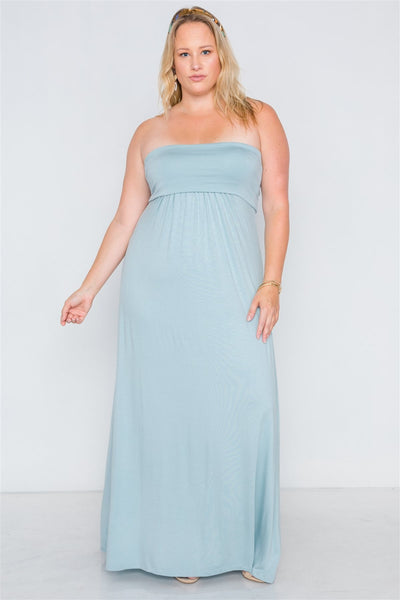 Plus Size Solid Strapless Maxi Tube Dress