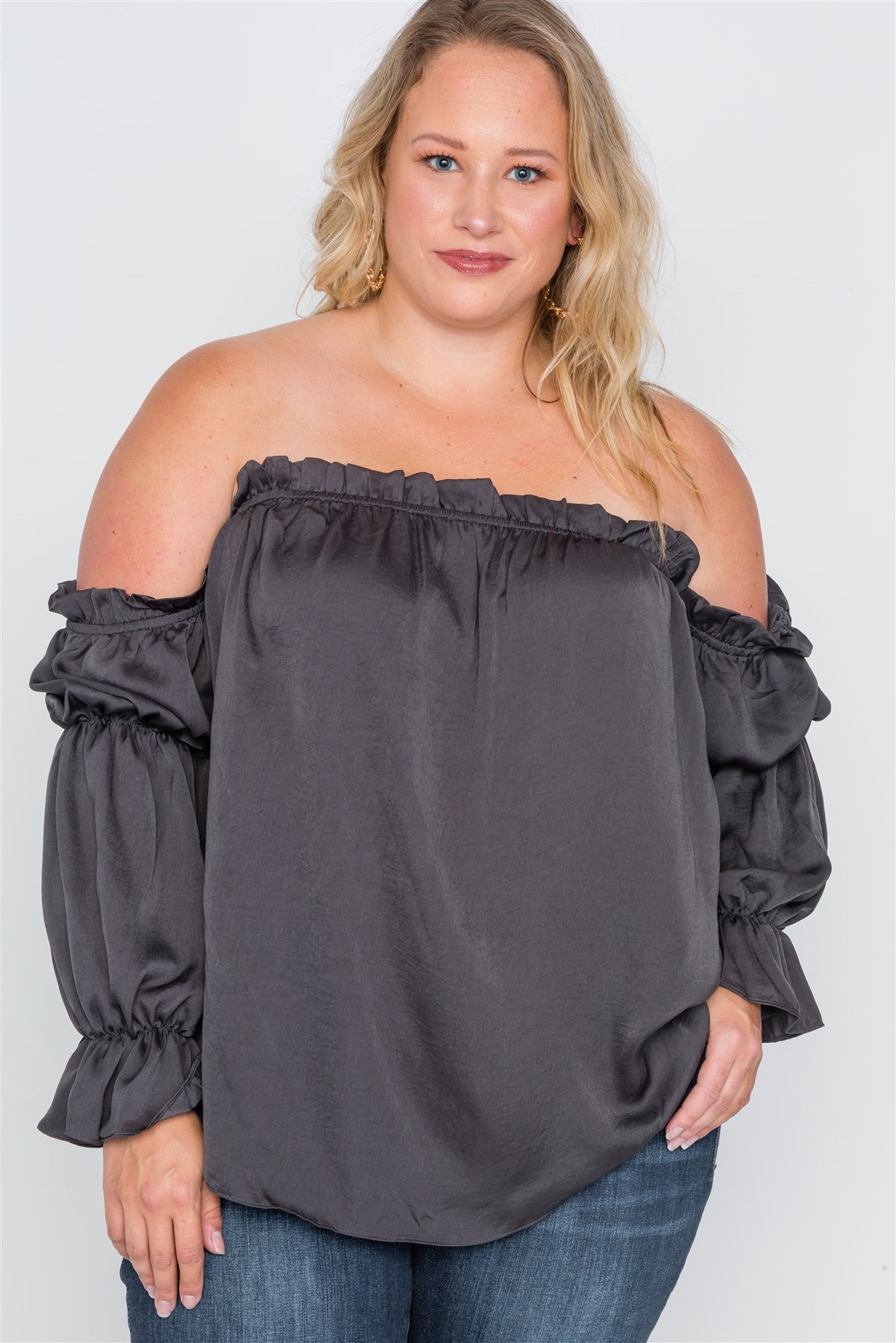 Plus Size Ruffled Satin Evening Top