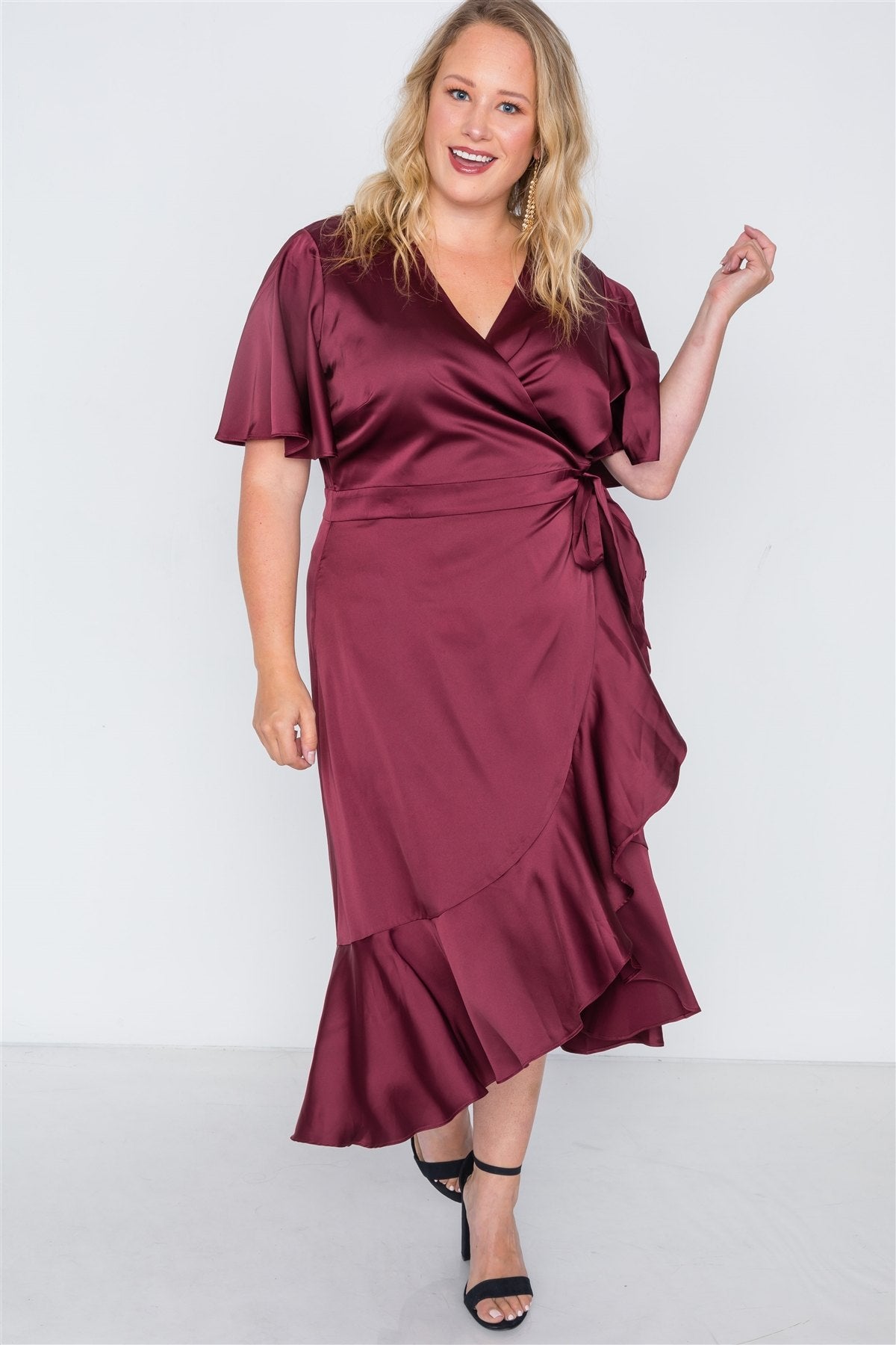 Plus Size Satin Flounce Dress