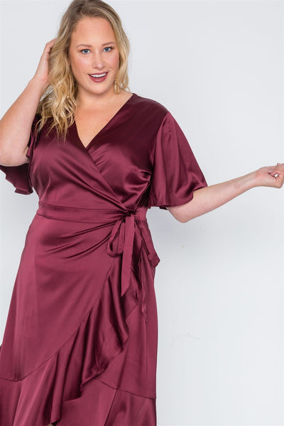 Plus Size Satin Flounce Dress