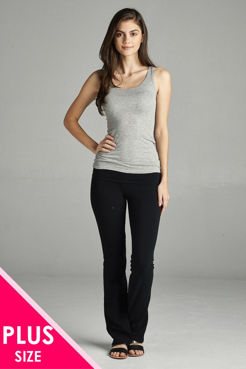 Full Length Leggings With Flare Bottom Detail And Fold Over Waist
