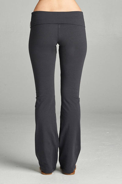 Full Length Leggings With Flare Bottom Detail And Fold Over Waist