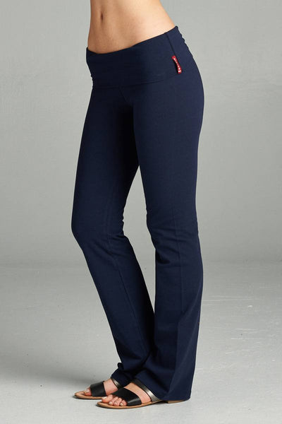 Full Length Leggings With Flare Bottom Detail And Fold Over Waist