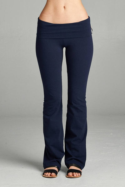 Full Length Leggings With Flare Bottom Detail And Fold Over Waist