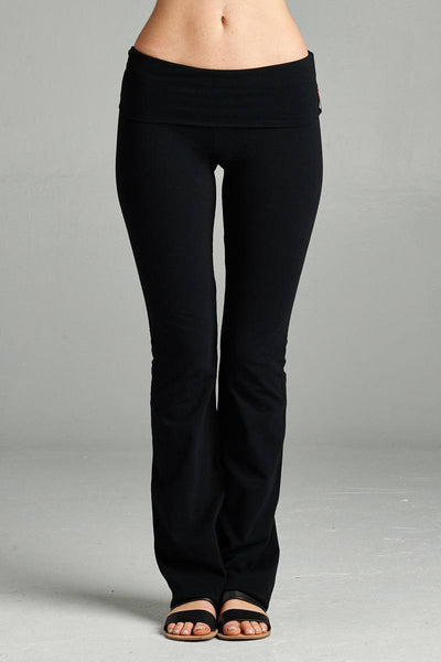 Full Length Leggings With Flare Bottom Detail And Fold Over Waist