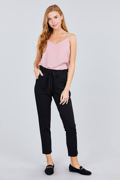 V-neck W/back Cross Strap Cami Woven Top