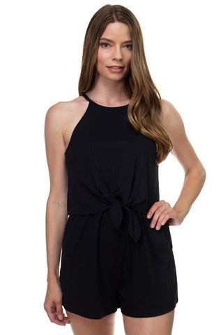 Sleeveless Ribbed Front Tie Romper