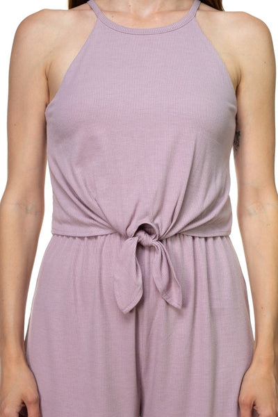 Sleeveless Ribbed Front Tie Romper