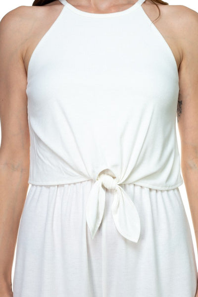 Sleeveless Ribbed Front Tie Romper