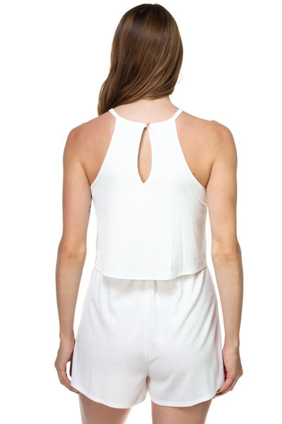 Sleeveless Ribbed Front Tie Romper