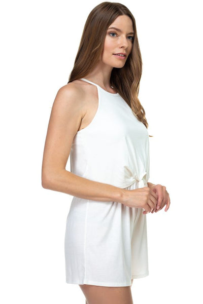 Sleeveless Ribbed Front Tie Romper