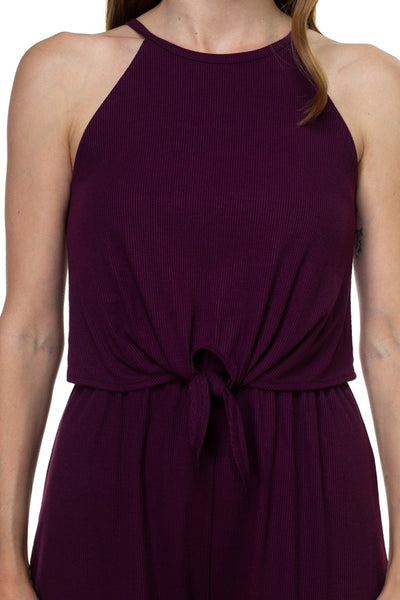 Sleeveless Ribbed Front Tie Romper