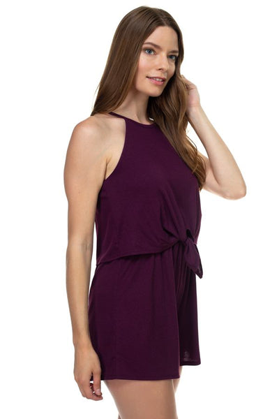 Sleeveless Ribbed Front Tie Romper