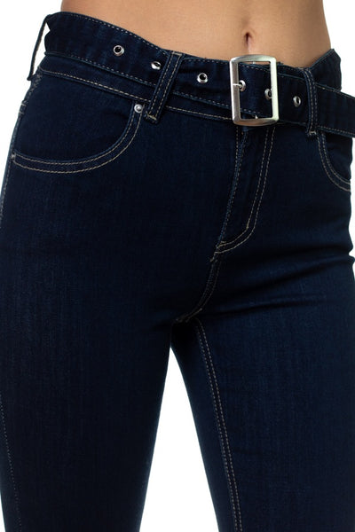 Denim High Rise Belted Pants