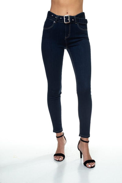 Denim High Rise Belted Pants