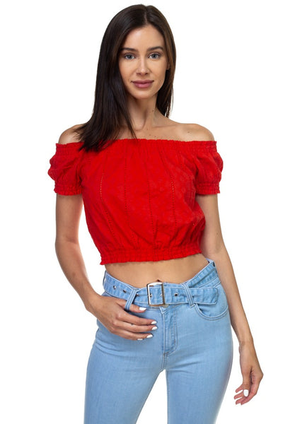 Off Shoulder Embroidered Crop Top