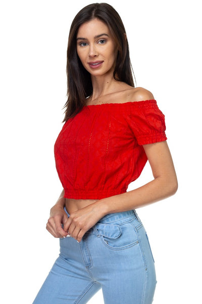 Off Shoulder Embroidered Crop Top