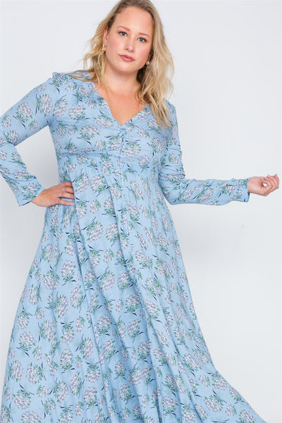 Plus Size  Floral Print Button Down Maxi Dress