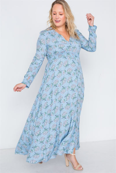 Plus Size  Floral Print Button Down Maxi Dress