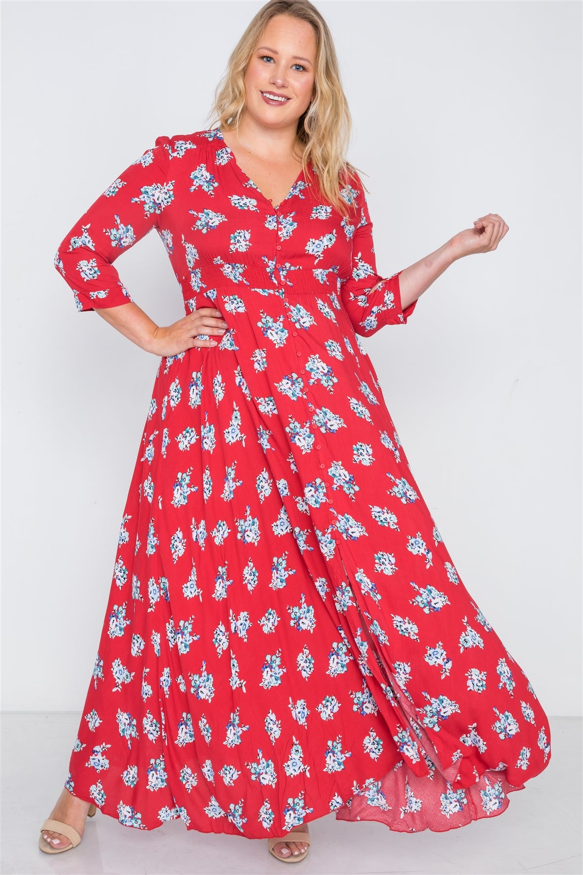Plus Size Floral Button Down Maxi Dress